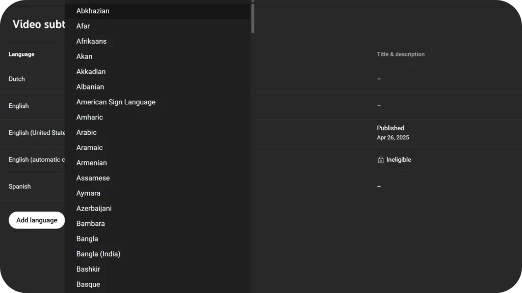 Select the Language You Want to Add Translated Subtitles