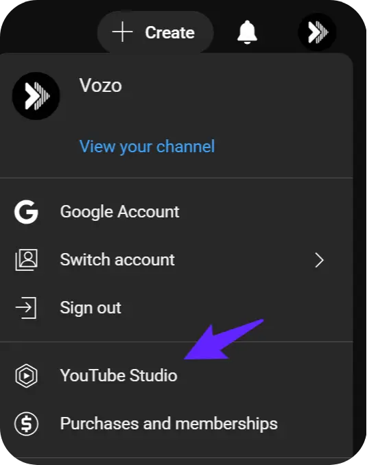 Click on "Youtube Studio"