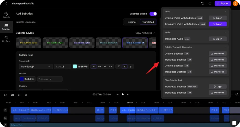 Export Your Dubbed Videos from Vozo