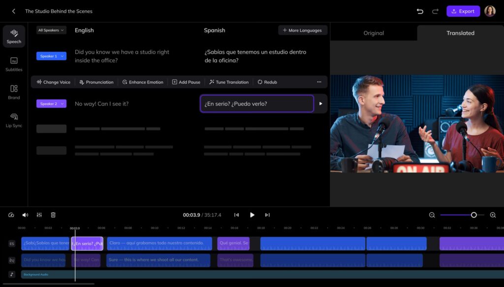Vozo AI Video Translation Console